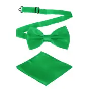 Bow Tie for Men, Adjustable Bow Ties with Pocket Square(Green)