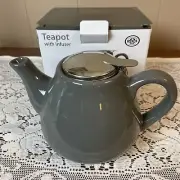 BIA Cordon Bleu 30oz.Stoneware Teapot Stainless Steel/Infuser Basket. New
