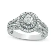 0.75 CT. T.W. Natural Diamond Double Frame Rope Twist Engagement Ring in Solid 14K White Gold