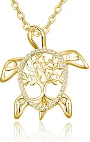 Sea Turtle Necklace 925 Sterling Silver Tree of Life Pendant Tortoise Gift Women