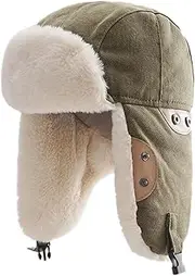 [Harlang] Trapper Hat with Faux Fur Lining, Ear Flaps, Adjustable Chin Strap
