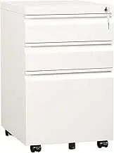 DEVAISE 3 Drawer Mobile File Cabinet with Lock, Under Desk Metal Filing Cabinet for Legal/Letter/A4 File, Fully Assembled Except Wheels, White