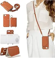 Handodo Wallet Case Compatible iPhone 6/7/8/SE,Women Leather Detachable Crossbody with Card Holder Adjustable Strap Shockproof Kickstand Phone case(Brown)