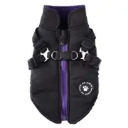 Winter Dog Coat with Integrated Harness No Pull Cold Weather Waterproof Warm Fleece Back Zipper for Small & Medium Dog-Black