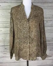 White House Black Market Blouse Top Size M Animal Print Button Front Long Sleeve