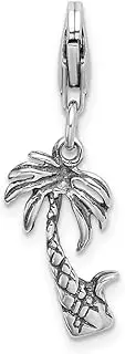[JewelryWeb] 925 Sterling Silver Polished Artisan Oxidized Fancy Lobster Closure 3 d Antiqued Palm Tree With-Lobster Clasp Charm Pendant Necklace 23x9mm