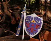 CUSTOM HAND FORGED THE LEGEND OF ZELDA FULL TANG SWORD WITH SCABBARD & SHIELD