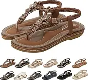 [Generic] Women's Summer Bohemian T-Strap Open Toe Sandals Braided Flat Casual Slippers Ladies Ankle Elastic Thong Beach Flip Flops (Brown 03 4.5 UK)