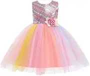 [IYOU] Girls Wedding Dress Rainbow Lace Tulle Tutu Dresses Sleeveless Party Wedding Dresses for Children, Pink, 10-11 Years