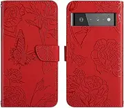Compatible with Google Pixel 6 Pro 5G Cover,Compatible with Google Pixel 6 Pro 5G Flip Kickstand PU Leather Wallet Phone Case Red