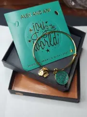Alex and Ani Joy to The World Shiny Gold Bangle Bracelet With Tag Box Card New