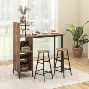 Costway3 Pieces Bar Table and Chair Set with Wine Glass Holders and Wine Racks-Rustic Brown