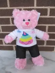 Build A Bear Pink Cuddles Bear 16" Plush Rainbow Emoji Poop Sweater Denim Jeans