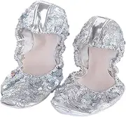 [Baluue] Round Plate Dancing Shoes for Practice XL Golden Sequin Footwear for Latin Dance Easy to Wear Portable Relief