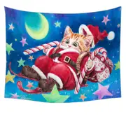 Funny Christmas Cats Skiing Kitten Santa Tapestry