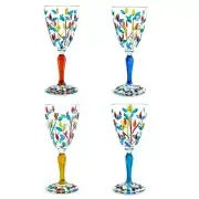 Set of 4 Four Murano Glass Wine Multi Stem Hand Painted Height 19.3cm Venice
