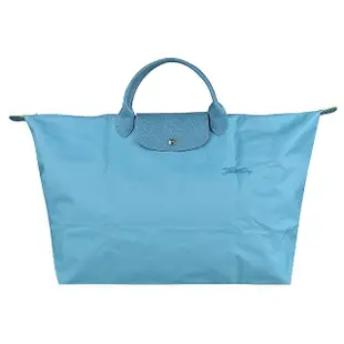 【LONGCHAMP】LE PLIAGE GREEN經典標誌LOGO環保尼龍短把手提旅行包(L/雷雨藍)