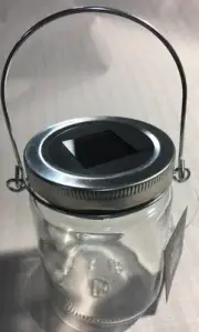 Nicole's home Accents Glass Jar with metal lid and handle "SOLAR" ~ NEW!