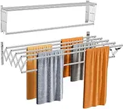 Funvalley Surperfect Stainless Steel Wall Mounted Foldable Clothes Drying Rack with 6 Poles, Space Saving, Rust Resistant, Indoor Use