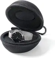 [GARLUGAVA] Travel Watch Case, Cushioned Round Portable Watch Case for Travel, Single Storage Box for Wristwatches & Smart Watches up to 50mm (Black)
