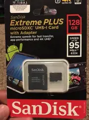 128GB Sandisk EXTREME PLUS MicroSD SDXC Card AU3 V30 95mb/s. 4K HD Android GoPRO