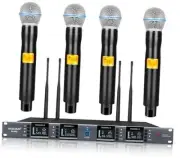 Wireless Microphone System 4 Channel with 4x100 UHF Adjustable Frequency,