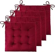 4-Pack Square Seat Cushions, Square Solid Color Thickened, Crystal Velvet Chair Cushions, Pillow Cushions with Ties, Suitable for Office Desks, Living Rooms, Tatami Mats (Wine Red)