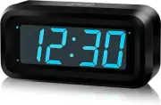 Alarm LED Digital Clock Blue Digits Display Battery Powered Snooze Simple 1.2in