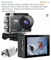 Action Camera 4K 30FPS, WiFi, Waterproof Underwater 98ft，170 Degree