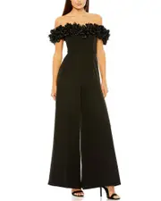 Mac Duggal Floral Bustier Top Flare Leg Jumpsuit