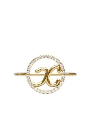 18kt yellow gold x initial circle diamond ring