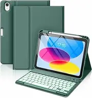 Jarttarn Bluetooth English & Arabic Keyboard Compatible with IPad 11th Gen 2025/iPad 10th Gen 2022, with Magnetic Removable Wireless Backlit Keyboard Drop Cover (Green)