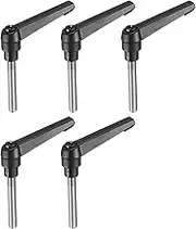 uxcell 5pcs Adjustable Clamping Lever Handle M8 x 50mm Metric 304 Stainless Steel Male Threaded Stud Hand Knobs Push Button Ratchet Rotating Screw Handles Bolts with Locking Lever Black