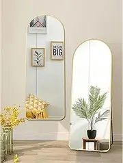 Sulfar Mirror Full Length 152-42cm Aluminum Alloy Large Standing Dressing Mirror Hanging Leaning Against Wall Mounted Mirror with Stand for Locker Room Living Room (Local Tyrant Gold)