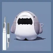 Cute Shark Case for Airpods Pro/Pro 2 Gen Cases 2023/2022/2019, Funny 3D Cartoon Kawaii Cool Cover with Cleaning Kit & Keychain for Apple Airpod Pro 2nd/1st Generation for Boys Girls Kids Teen, Shark