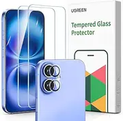 UGREEN Screen Protector compatible with iPhone 16 with Camera Lens Protector, Tempered Glass Film, HD Clear, Scratch Resistant, Bubble Free, Case-Friendly, with Easy Installation Frame, 2+1 Pack