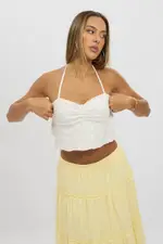 White Halter Neck Top Lace - Size 14L, Women's Singlet