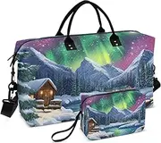 [ZRYSMY] Duffel Bag for Traveling, Landscape Aurora Snow Travel Bag Gym Bag, with Multiple Interior Pockets Shoulder Weekender Bag for Women Men with Toiletry Bag 20.5L x 1.9W x 13.8H, Multi-Colored