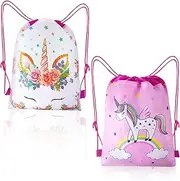 AYNKH 2PCS Unicorn Backpack for Kids, Lightweight Pink Drawstring Waterproof Cartoon Bag for Pool School Camping Trip Outdoor, Pink, One Size