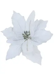 White Sequin & Fabric Petal Poinsettia Decorative Christmas Flower Pick - 14cm