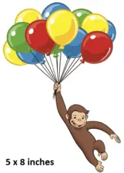 Curious George Wall Decal Balloon Float Monkey Vinyl Sticker Peel and Stick Art