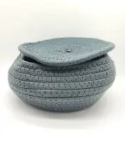 Round, Dark Grey Woven Rope Storage Basket with Lid