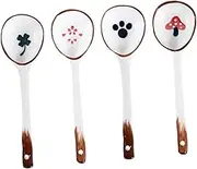 JECOMPRIS 4pcs Ceramic Food Spoons Delicate Porridge Soup Serving Spoons for Home Use Premium Quality Long Handle Design for Rice Porridge and More