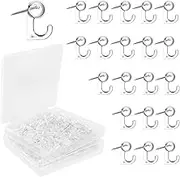 Push Pins with Hooks, 50pcs Cork Board Hooks, Push Pins for Wall Decorative Thumb Tacks Hook for Photo Walls Bulletin Boards Home Offices Schools (Clear)