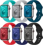 (6 Pack) Sport Band Compatible with Apple Watch Bands 38mm 40mm 41mm 42mm 44mm 45mm 49mm, Soft Silicone Replacement iwatch Strap Bands Compatible for Apple Watch Ultra SE Series 8 7 6 5 4 3 2 1 Men Women