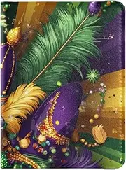 [Amooorous] Carnival Mardi Gras Yellow Purple Mask Leather decorative waterproof passport holder for travel Wallet Combo Passport Wallet Ultra Slim, Carnival Mardi Gras yellow purple mask, 1 size