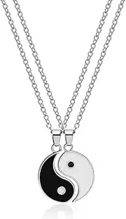 [Chanaiqw] BFF Necklace for 2 Best Friend Necklace Set-Yin Yang Tai Chi Pattern Pendant Black and White Taoism Culture Friendship Necklace