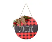 C67 Christmas Wooden Red WELCOME House Door Hanging Christmas Home Wall Hanging Decoration for Front Door