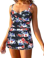 [Mycoco] Women's One Piece Swimwear Tummy Control Bathing Suit Front Cross Monokini Ruffled Hem Swimsuits Swim Dress