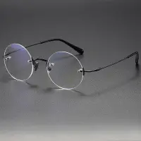 在飛比找蝦皮商城精選優惠-無框純鈦眼鏡架ZY007喬布斯同款復古百搭圓形素顏網紅鏡框女